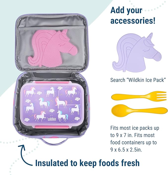 Wildkin Kids Insulated Lunch Box – Durable and Reusable for School & Travel - Mermaids