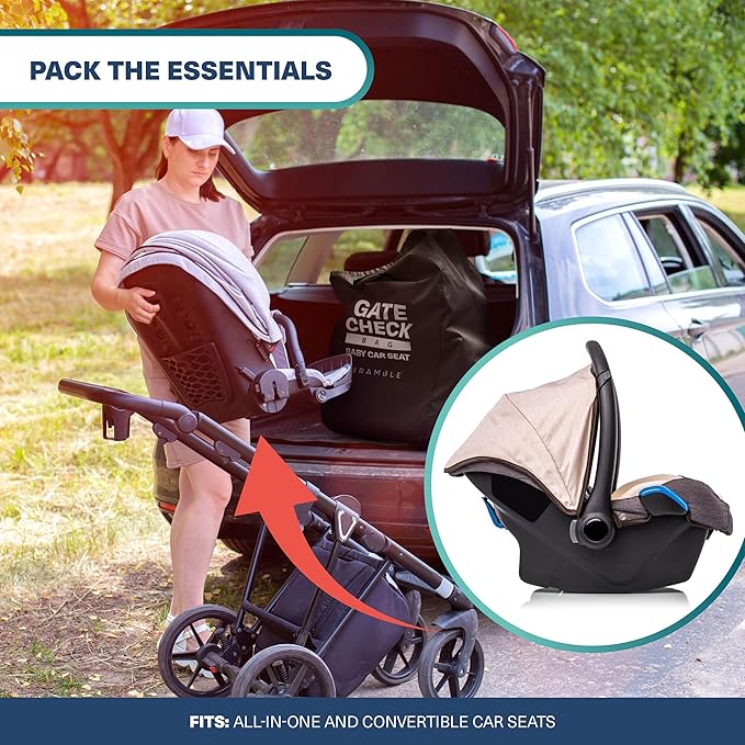 Bramble Infant Car Seat Travel Bag for Airplane - Waterproof Car Seat Cover for Airplane Travel 34" - Booster Seat Travel Bag Carseat Carrier for Airport, Black