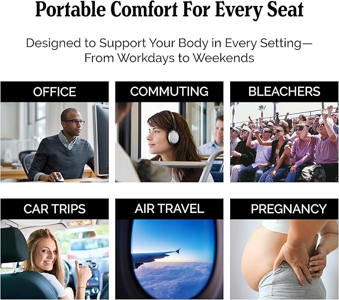 Gel and Memory Foam Seat Cushion – Office – Ergonomic Cushion Pad for Tailbone Pain - Desk Chair Car Seat Cushion Driving - Sciatica & Back Pain Relief (Black)