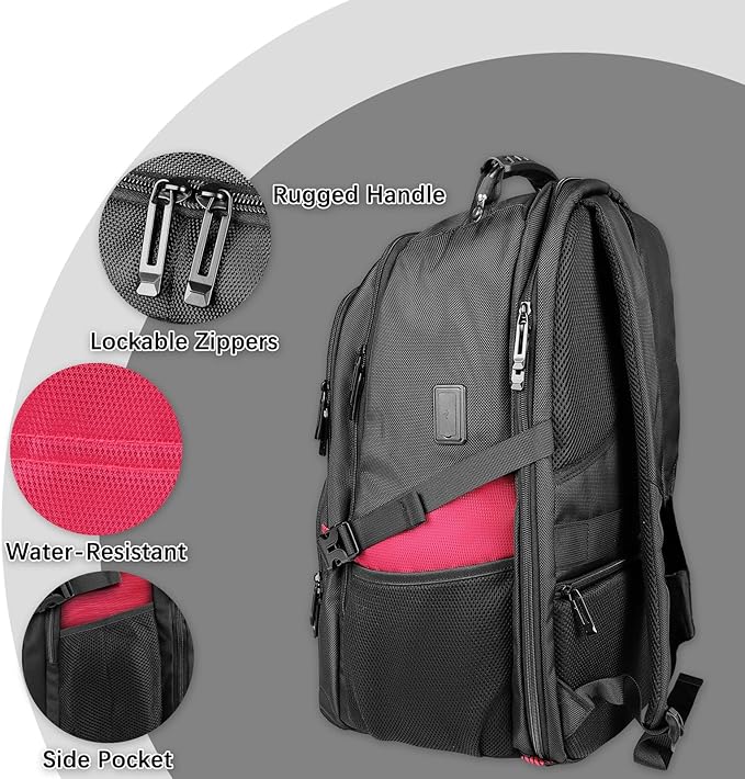 50L Extra Large Backpack,Laptop Backpack, Travel Backpack for Men, Big Backpack, Water Resistant School Approved Business Work Computer Heavy Duty Bag with USB Port, Fits 17 Inch Laptop, Red