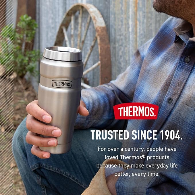 THERMOS Stainless King Vacuum-Insulated Travel Tumbler, 16 Ounce, Army Green