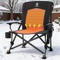 EVER ADVANCED Heated Oversized Foldable Camping Chair for Adults with Adjustable Lumbar Support, Heavy Duty Chair with Side Pockets, Heated Portable Collapsible Quad Chair for Outside, Support 500lbs