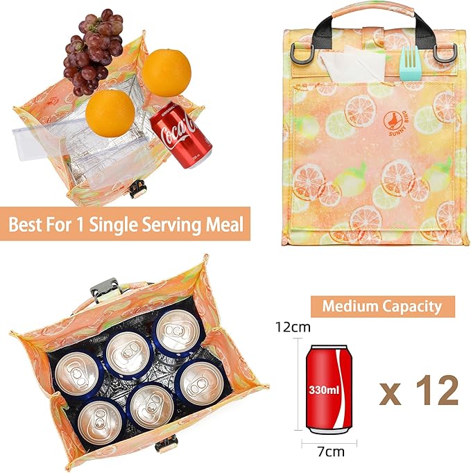 SUNNY BIRD Insulated Lunch Bag Rolltop Lunch Box Tote Bag for Women, Men, Adults and Teens (Grapefruit Pink)