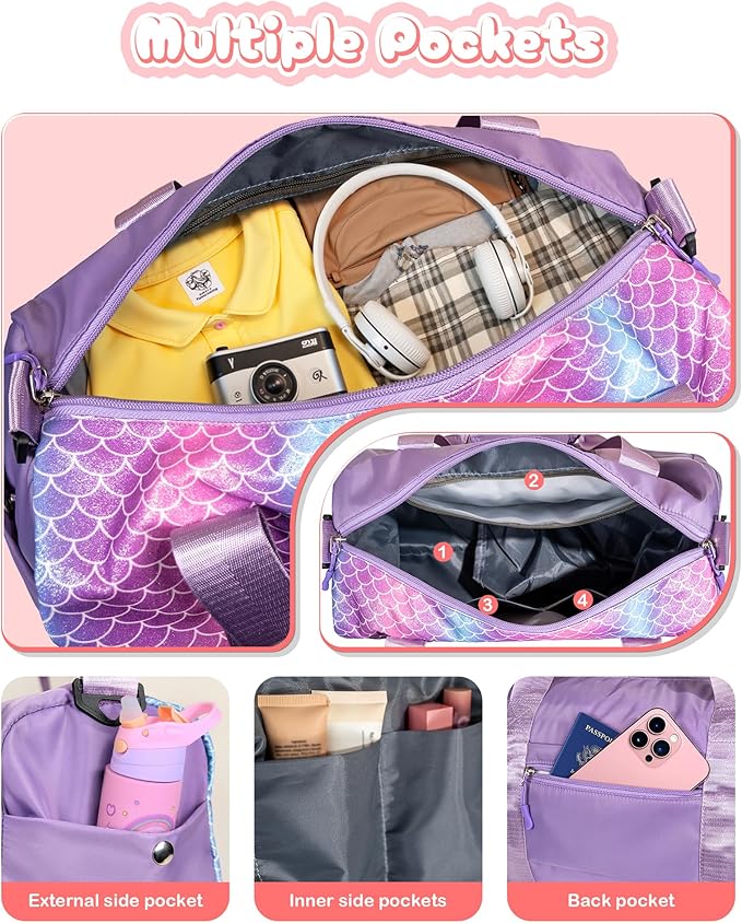 TrendyGifts for Girls-Girl Gym Bag with Shoe Compartment, Kid Personalized Weekender Overnight Bags, Initial Travel Tote with Makeup Pouch, Gift Ideas for Niece Sister (Letter O)