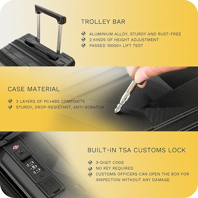 Carry On Luggage 22x14x9 Airline Approved Expandable Top Opening Carryon Luggage, TSA Approved Carry On Luggage Hard Shell Suitcases, Lightweight Away Carry On Suitcases, Black