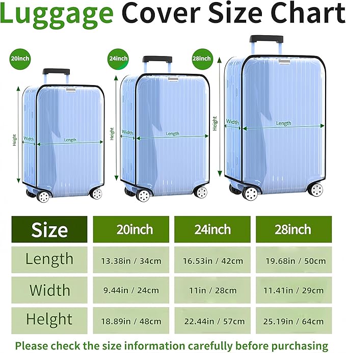 Luggage Cover Clear PVC Suitcase Covers for Luggage Thick Transparent Waterproof Suitcase Protector with Large for 20"/24"/28" inch