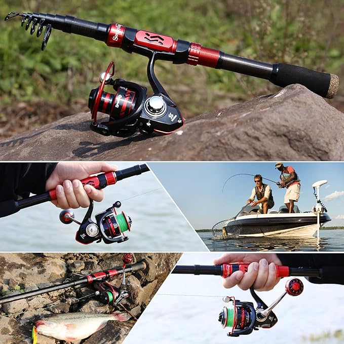 Sougayilang Fishing Pole with Spinning Reel Portable Fishing Rod Reel Combos