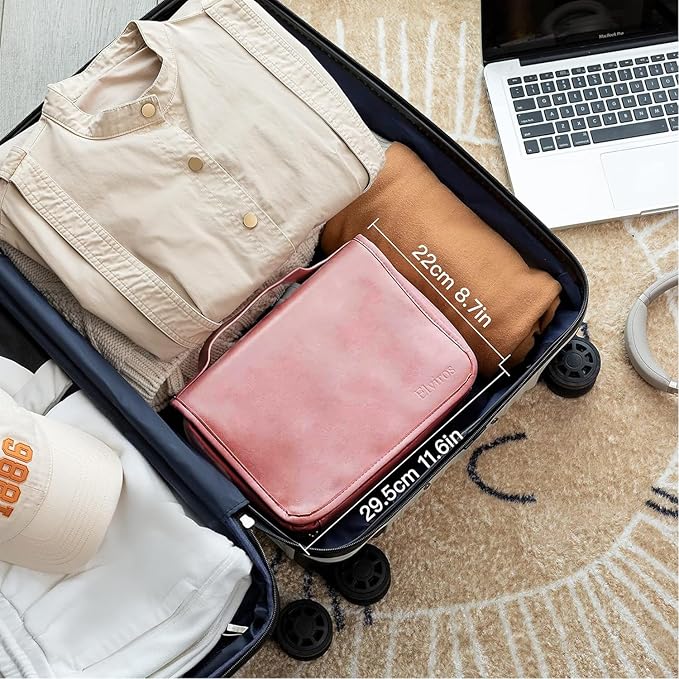 Elviros Hanging Travel Toiletry Bag for Women, 3-in-1 Large Makeup Bag and Cosmetic Organizer, Vegan Leather Waterproof Skincare Case for Travel Size Toiletries and Accessories
