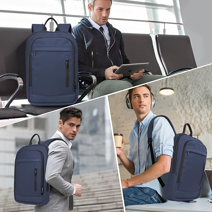 Business Backpack for Men Lightweight Commute Laptop Backpack Anti-Theft Water Resistant Backpack for 17.3 Inch Computer for Daily Office Work with Small Bag (Blue)