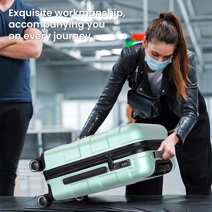 Luggage Sets 3 Piece with Spinner Wheel, Hardside Suitcase Set with TSA Lock, Expandable Lightweight Travel Luggage for Men and Women, Mint Green