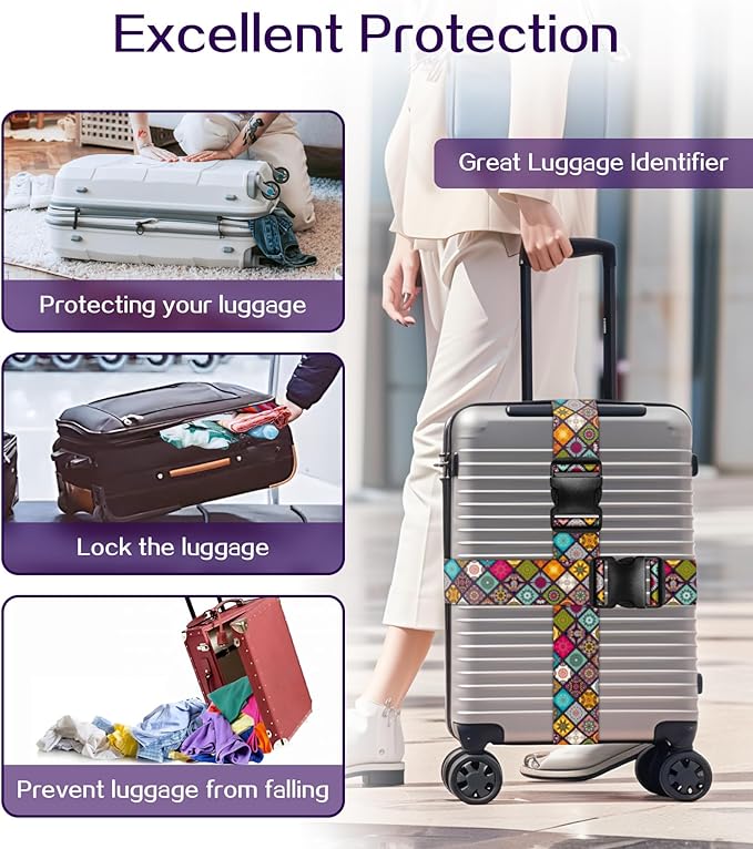 Luggage Straps for Suitcases Travel Belt Luggage Band Heavy Duty Traveling Luggage Identifier Cute Women Girls Unique Accesory,