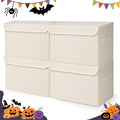 Large 22 Quart [4-Pack] Linen Fabric Foldable Storage Bin Cube Organizer Basket with Flip-Top Lid & Handles, Clothes Blanket Box for Home, Office, Closet (14.6 x 9.5 x 9.5, Beige)