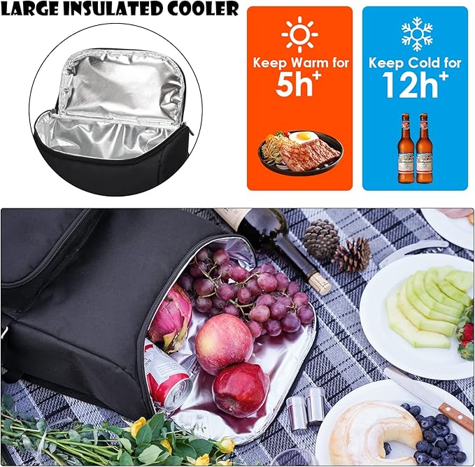 Picnic Backpack for 4 Person with Large Insulated Cooler Bag, Picnic Basket Set with Wine Pouch, Waterproof Picnic Blanket & Cutlery Set. Perfect for Beach, Camping, Party,Wedding Gift for Couple.
