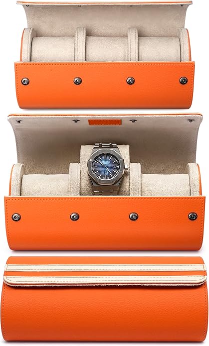 MOZSLY Watch Roll Travel Case 3 Slots Portable Box for Men and Women Watches Organizer Storage Holder PU Leather