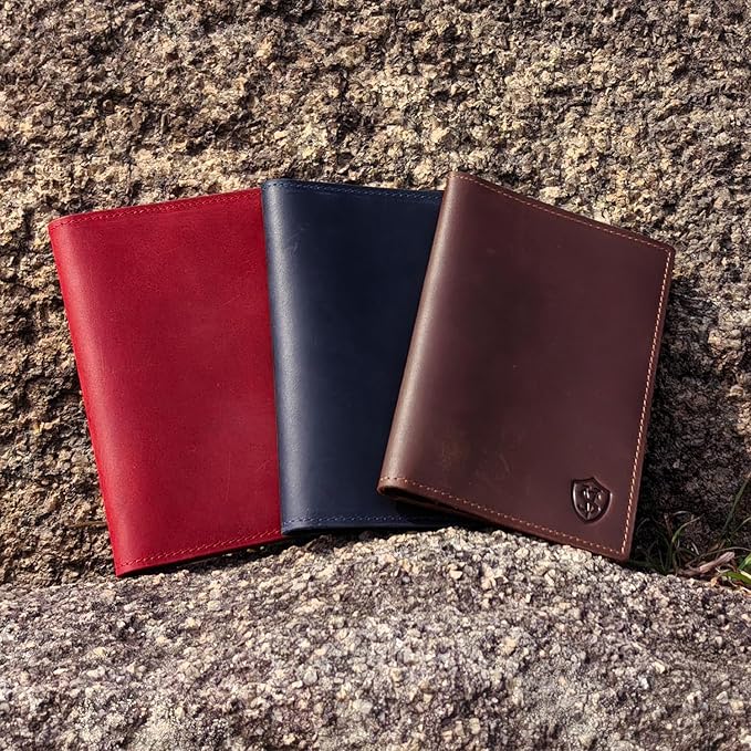 STAR VISTA Albatross Leather Travel Passport Holder, Minimalist Design, Full Grain Leather Case for Women and Men - Slim Passport Wallet, Bifold, RFID Blocking, Crimson Red