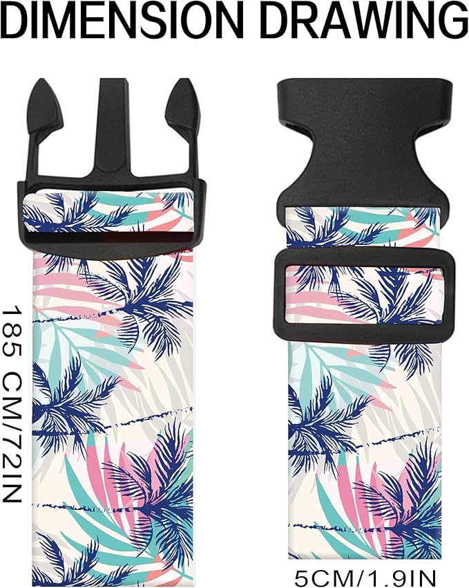 Luggage Straps for Suitcases, Adjustable Travel Belt, Durable Wide Luggage Strap, Cute Suitcase Strap Identifiers with Buckle, Bag Straps for Luggage, Cute Boho Leaf