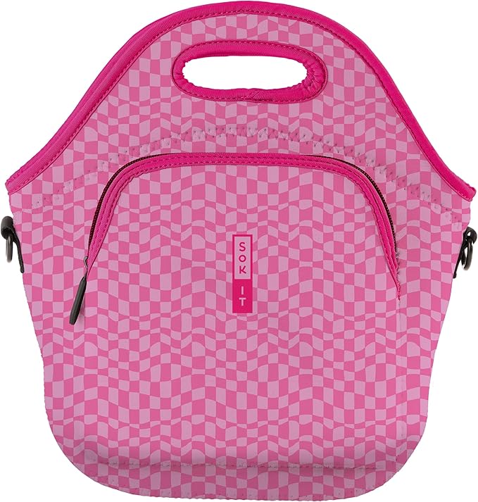 Sok It LunchTote Zippered Bag Insulated Neoprene Caddy (Pink Grand Prix, X-Large 6.5 Quart Lunch Tote)