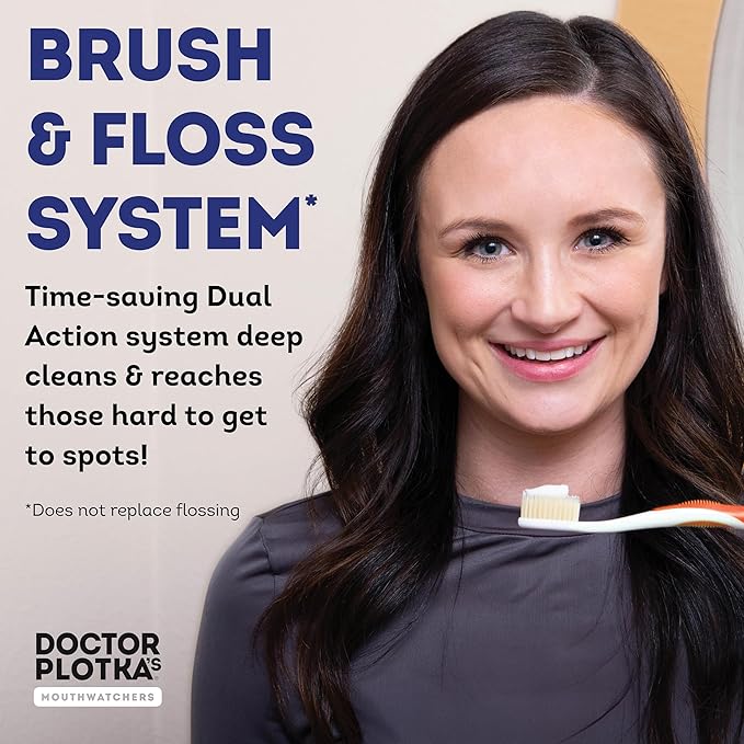 MOUTHWATCHERS Soft Flossing Toothbrushes, Value Pack of 4, Orange, Manual Toothbrush for Adults, Ultra Clean, Good for Sensitive Teeth and Gums, by Dr. Plotka's