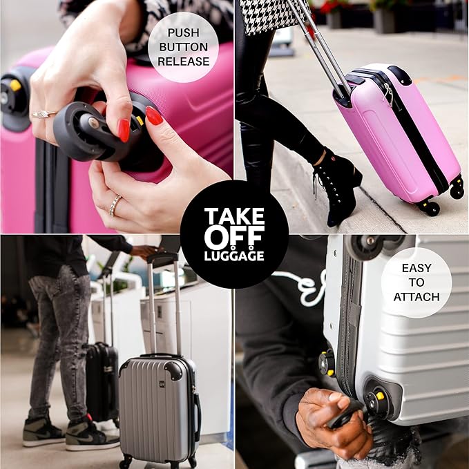 Take OFF Luggage 18 inch Hardshell Carry On Suitcase that Converts into Underseater Luggage with Removable Spinner Wheels for Airline Personal Item Use Requirements, 18 x 14 x 8 Inches - Black