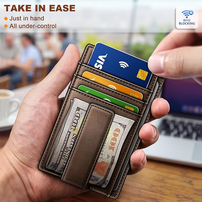 BULLIANT Men Wallet,Slim Leather Wallet Money Clip Card Hodler For Men Gift 8 Cards RFID Blocking
