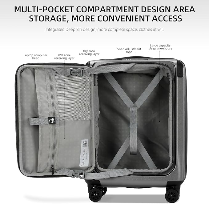 Premium Carry On Luggage, 20Inch&29 Inch Top Opening Airline Approved ABS+PC Hard Shell Suitcases with Silent Wheels, TSA Lock,Front Pocket and Wet-dry Separated Six-piece Set