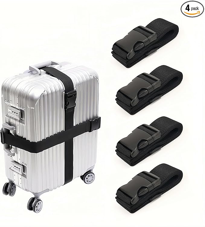 Adjustable Heavy-Duty Luggage Straps for Suitcases – Thickened Travel Belts for Carry-On, Checked Bags, and Backpacks – Keep Your Luggage Secure (Black)