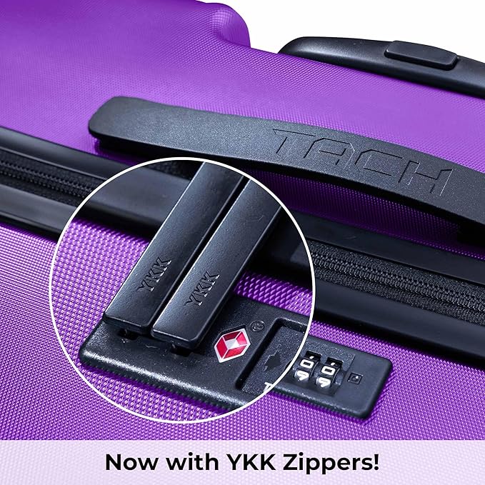 Tach V3.1 Hard Shell 3 Piece Luggage Set - 20, 24 & 28 inch Luggage | Carry On, Medium & Large Checked Suitcases | Patented Built-In Connecting System | Rolling Suitcase Links 9 Bags (Purple)