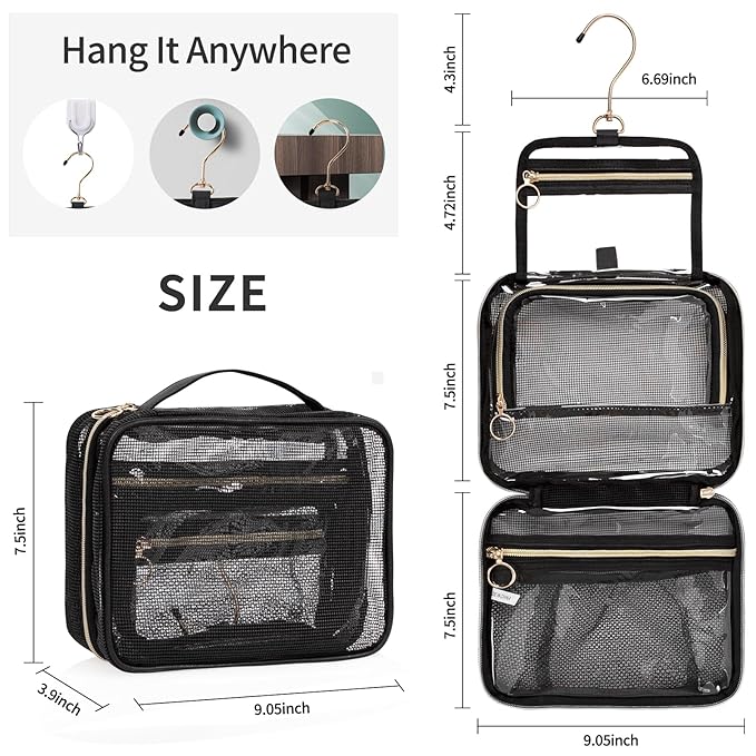 CUBETASTIC Mesh Shower Bag, Hanging Travel Toiletry Bag for Men Women, Portable Quick Dry Shower Organizer Pouch for College Dorm Room Essentials with 3 Compartment