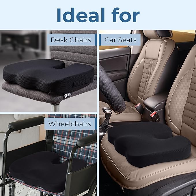 5 STARS UNITED Seat Cushion for Tailbone Pain Relief – Large Memory Foam Cushion for Coccyx, Hip, Sciatica & Post-Surgery Recovery – Wheelchair, Car, Desk, Gaming & Office Chairs, Light Gray