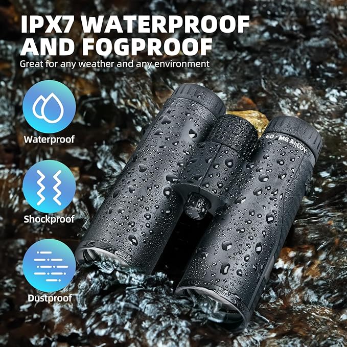 ED HD Binoculars 8x42 for Adults, Waterproof & Fogproof with Magnesium Alloy Body, BAK4 Prism - High Power Binoculars for Bird Watching, Hunting, Travel & Outdoor Sports, Compact Low Light Vision
