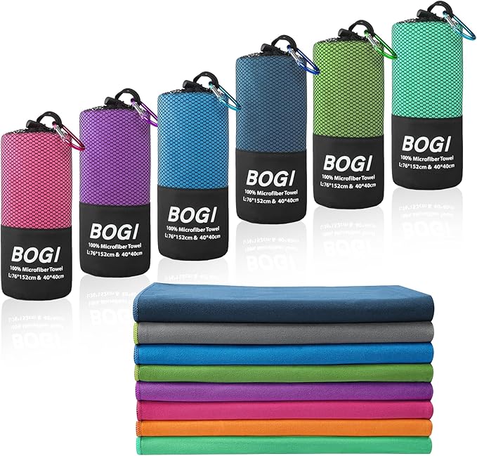 BOGI Microfiber Travel Sports Towel-Quick Dry Towel, Soft Lightweight Microfiber Camping Towel Absorbent Compact Travel Towel for Camping Gym Beach Yoga Swimming Backpacking (S:16''x32'',2Pcs-Blue)