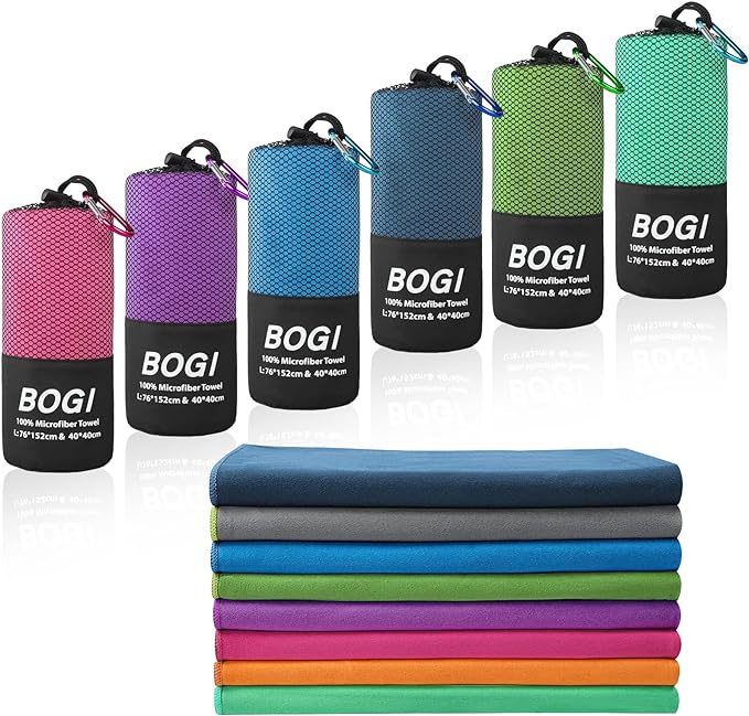 BOGI Microfiber Travel Sports Towel-Quick Dry Towel, Soft Lightweight Microfiber Camping Towel Absorbent Compact Travel Towel for Camping Gym Beach Yoga Swimming Backpacking (S:16''x32'',2Pcs-Nblue)