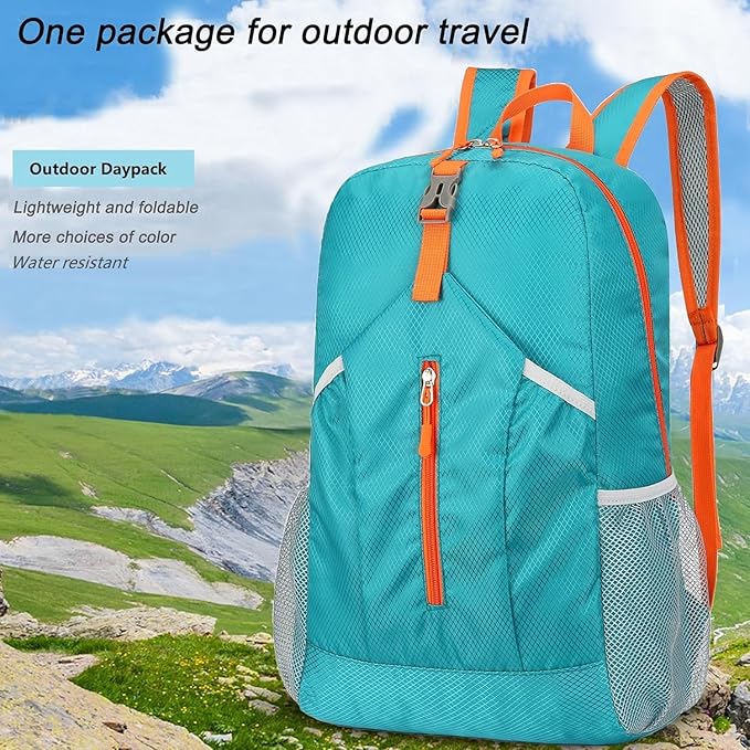 25L Hiking Backpack Foldable Sports Daypack Camping Collapsible Bag Water Repellent Lightweight Travel Men Women(Lake Blue)