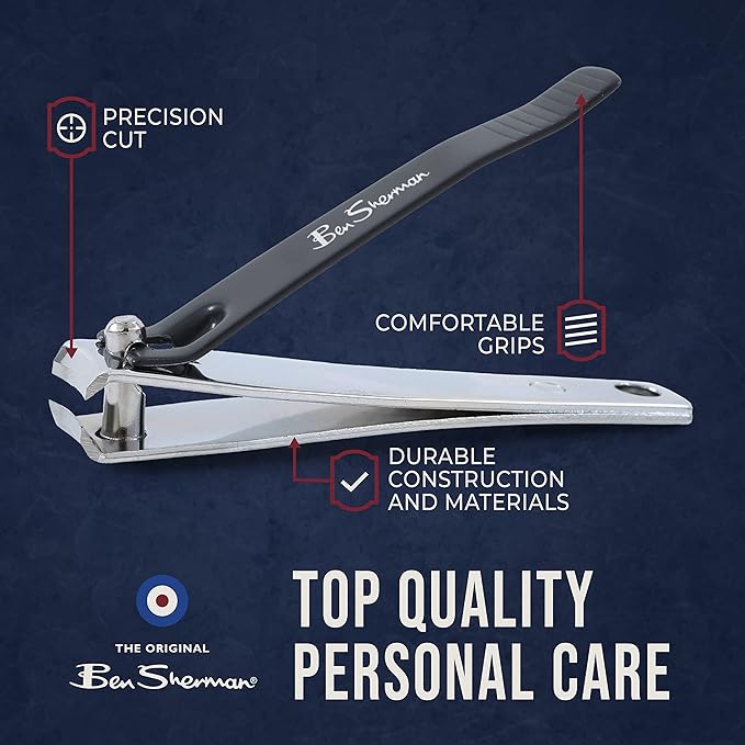 Ben Sherman Nail Clippers for Men Travel Size Nail Clipper Set, 5 Pcs Mens Nail Grooming Kit includes Nail Clippers, Scissors, Tweezers and Leather Traveling Case