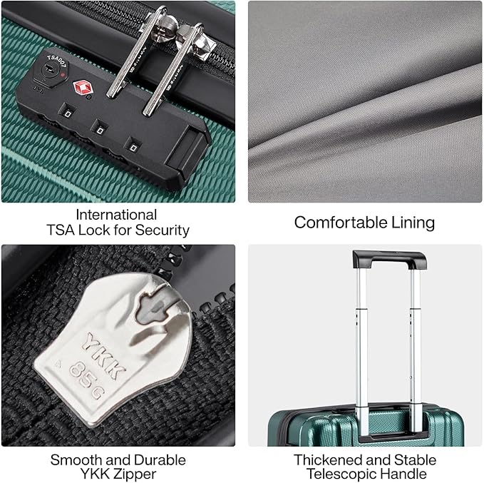 Hanke Luggage Sets 3 piece Carry On Luggage with Wheels PC Hard Shell Suitcases Lightweight Checked Travel Luggage Large Travel Suitcase Woman Men 20/24/29 Inch(Blackish Green)