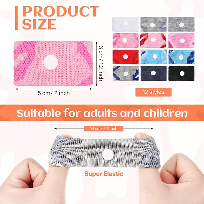 Zhanmai 12 Pairs Motion Sickness Bands for Kids Adults Nausea Wristbands Colorful Nausea Relief Bracelet for Car Sickness Pregnancy Ride Sea Flying Travel(Camouflage Color)