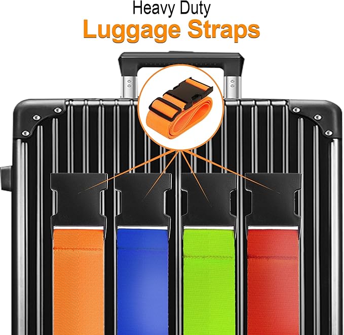 Luggage Straps for Suitcases TSA Approved Travel Belt 4 Pack by Chelmon (Mixed Colors)