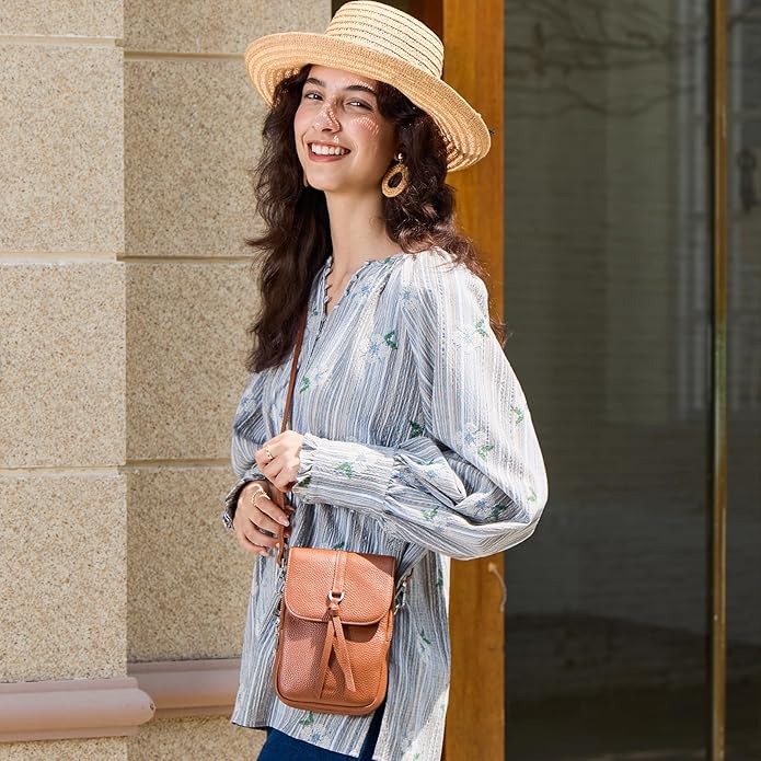 befen Genuine Leather Small Crossbody Bags for Women, Multi Pocket Cell Phone Crossbody Purse with RFID Blocking Card Slots