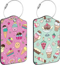 Cute Ice Cream Doole Luggage Tags for Suitcases Leather Travel Tags for Luggage ID Label with Privacy Cover and Stainless Steel Loop for Men Women Suitcase Backpack, Set of 2