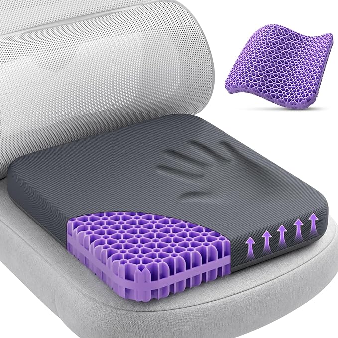 TushGuard Gel Seat Cushion for Long Sitting, Enlarged & Thickened Patent Design Office Chair Seat Cushion, Breathable Cooling Pads for Chairs, Soft Car Cushions for Wheelchair(Large, Grey)