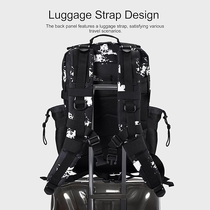 LHI Military Tactical Backpack for Men and Women 45L Army 3 Days Assault Pack Bag Large Rucksack with Shoe Compartment - Black Lightning