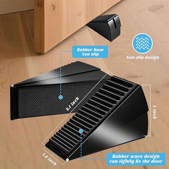 Large Heavy Duty Door Stoppers, Premium Spring Door Stopper for Bottom of Door, Adjustable Large Rubber Stoppers Wedge with Metal, Door Stop Suits Any Heavy Door (Black-0ne)