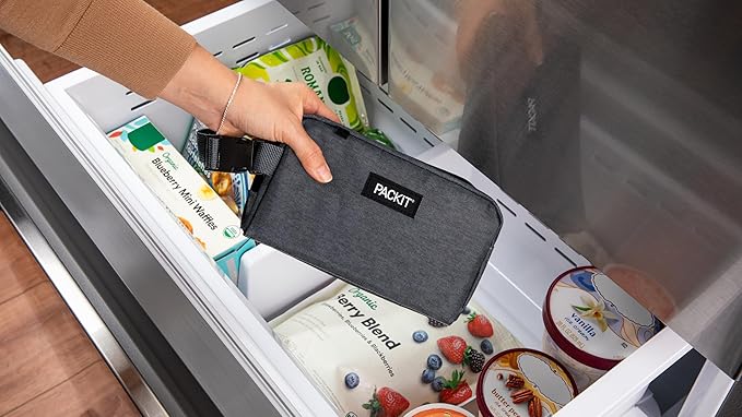 PackIt Freezable Snack Box, City Charcoal, Built with EcoFreeze® Technology, Collapsible, Reusable, Zip Closure with Buckle Handle, For Work Snacks, Fresh Snacks On the Go, Adults, and All Ages