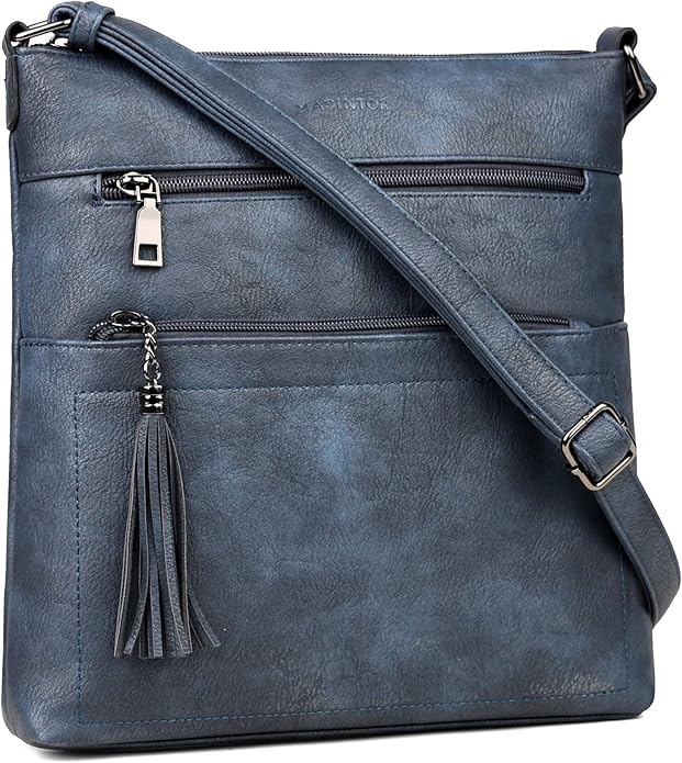 MASINTOR Crossbody Purses for Women, Multi Pocket Casual Crossbody Bag, Adjustable Strap Shoulder Bag with Tassel