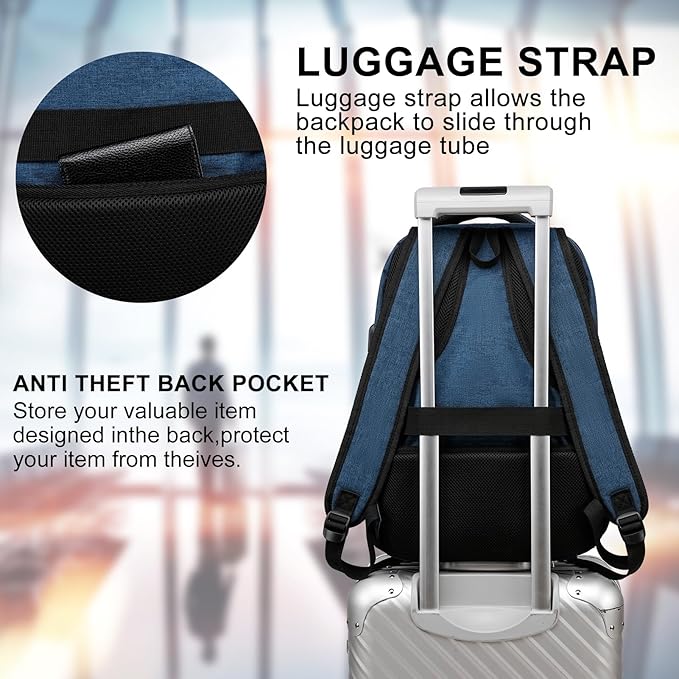 School Backpack for Teens & College Students - 15.6 Inch Laptop Backpack with USB Charging Port, Water Resistant Business Bookbag for Men, Boys, School, Blue