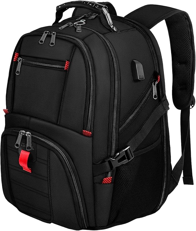 YOREPEK Travel Backpack, 15.6 Inch Laptop Backpacks for Men Women, Water Resistant College Backpack Airline Approved Business Work Bag with USB Charging Port Fits 15.6 Inch Computers, Black