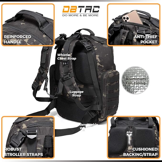 Diaper Bag Backpack for Dad, DBTAC Large Baby Nappy Bag for Men w/Changing Mat, Insulated+Wipe Pockets, Stroller Straps, Black Camo