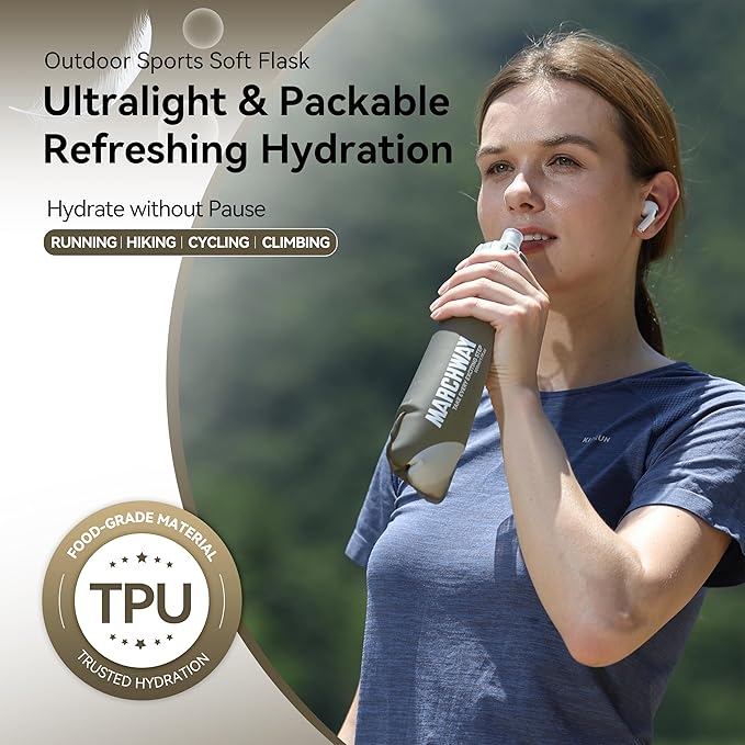 MARCHWAY Soft Hydration Flask with Wide Mouth, 300ml/500ml Collapsible TPU Water Bottle, Leakproof Portable Flexible for Running, Hiking, Cycling, Climbing, Gym, Travel (2pcs Grey 300ml)