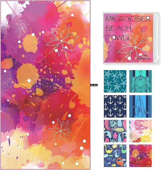 Your Choice Microfiber Quick Dry Sand-Free Beach Towel for Adults & Kids (67x35 Inch, 60x30 Inch) - Oversized, Compact, Lightweight, Absorben