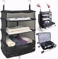 Grand Fusion Stow-N-Go Travel Luggage Organizer – Portable Hanging Travel Shelves, Carry-On Closet Organizer, Hanging Packing Cubes, Collapsible Carry-On Organizer for Cruises & Hotels. Black - XL